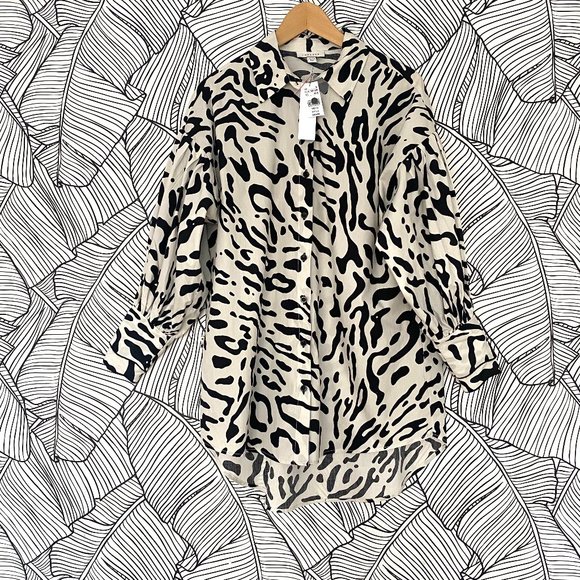 Topshop Tops - Topshop Patterned Baggy Oversized Cotton Black and White Shirt Size S